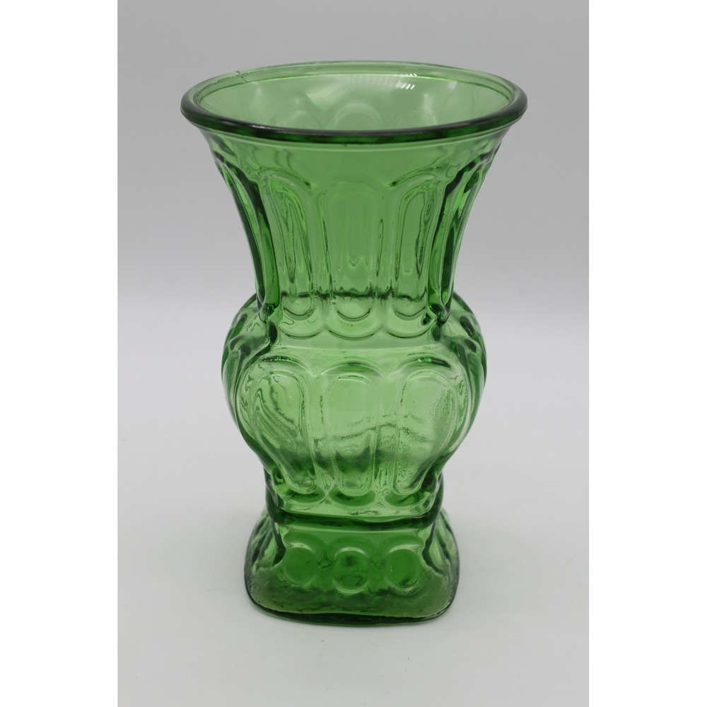 Vtg MCM AL Randall Co Emerald Green Molded Glass Florist Bouquet Vase Glassware